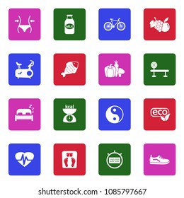 Healthy Icons. White Flat Design In Square. Vector Illustration. 