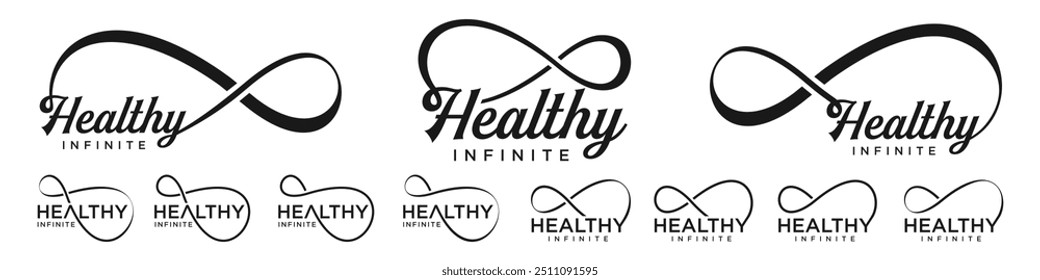 gesundes Infinity-Logo-Design, Wortmarke gesund mit Infinity-Symbolkombination, Vektorgrafik