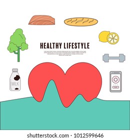 healthy infographic with food and exercise plan. illustration vector of doodle design.