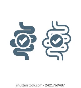 Healthy intestine vector icon. Bowels and checkmark, intestines symbol.