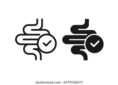 Conjunto de iconos de vector de intestino sano. Intestino y marca de verificación, símbolo de intestinos.