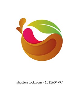 healthy juice drink logo vector template, fresh fruit with leaf shape