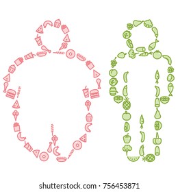 Healthy and Junk Food and Human Silhouettes