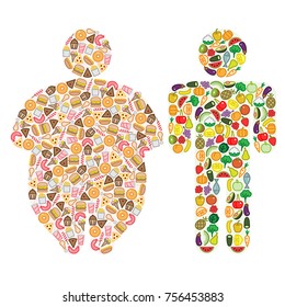 Healthy and Junk Food and Human Silhouettes