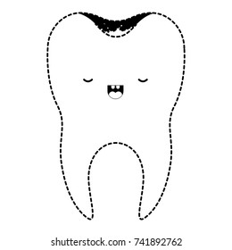 healthy kawaii tooth with root in black dotted silhouette vector illustration