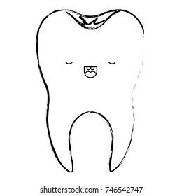 healthy kawaii tooth with root in monochrome blurred silhouette vector illustration