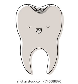 healthy kawaii tooth with root in watercolor silhouette vector illustration