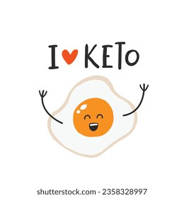 Healthy keto food emblem for use in the food industries. I love keto. Color vector illustration with the lettering. Design for keto diet. Logo for keto nutrition