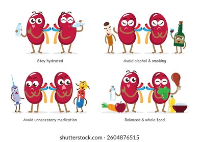 Healthy kidney . Cute medical cartoon characters . Isolated white background . Vector .