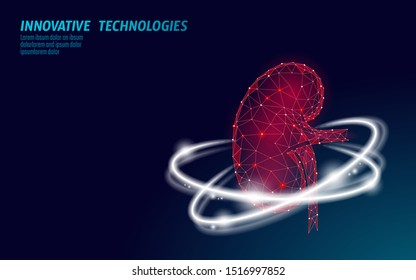 Healthy Kidney Internal Organ 3d Low Poly Geometric Model. Urology System Medicine Disease Treatment. Future Science Technology Glowing Arrows Vector Illustration