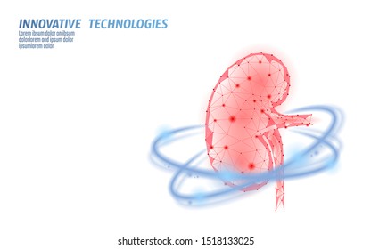 Healthy Kidney Internal Organ 3d Low Poly Geometric Model. Urology System Medicine Disease Treatment. Future Science Technology Glowing Arrows Vector Illustration