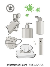Healthy kit supply vector illustration pack. Medical realistic icon set for anti virus covid 19. flat lay illustration hygiene objects isolated on white background