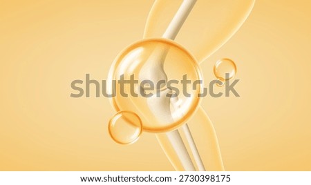 Healthy knee joint of a human leg with golden bubbles. Vitamin, сollagen and minerals for healthy bone joint. Vector realistic illustration