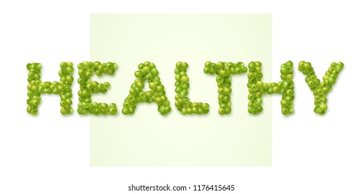 Healthy label made of green apples. Vector design concept.