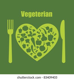 healthy life - heart shape with vegetables. vector illustration