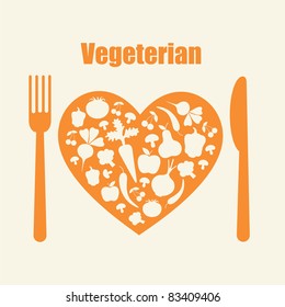 healthy life - heart shape with vegetables. vector illustration