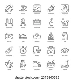 Healthy Life icon pack for your website design, logo, app, and user interface. Healthy Life icon outline design. Vector graphics illustration and editable stroke.