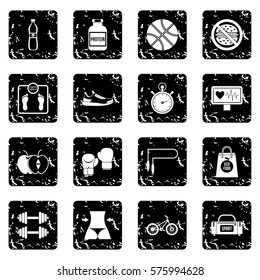 Healthy life icons set in grunge style isolated on white background vector illustration