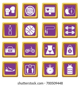 Healthy life icons set in purple color isolated vector illustration for web and any design
