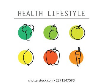 Healthy life icons. Healthy vegetables and fruits.