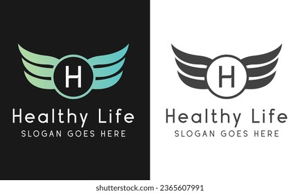 Healthy Life Initial Letter H with Wings Logo Design Medical Health Care Logotype