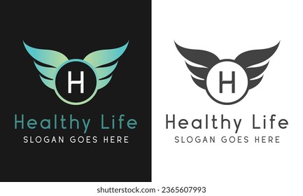 Healthy Life Initial Letter H with Wings Logo Design Medical Health Care Logotype