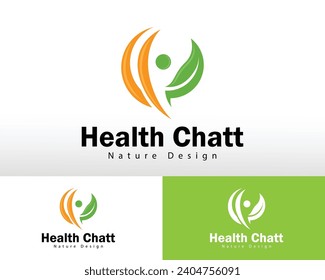 logotipo de vida saludable concepto de diseño creativo personas y hoja, logotipo de yoga, chat doctor