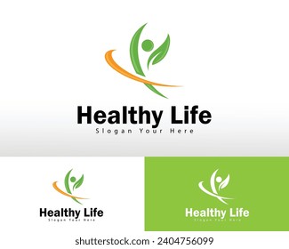 healthy life logo creative design concept people and leaf ,yoga logo