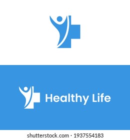 healthy life logo design. blue and white logo