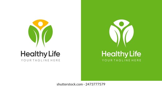 healthy life logo. fresh organic nutrition logo design, for businesses in industries like medical, physical therapy, vegan, organic food, herbal, wellness, agriculture, ecology, fitness, spa, etc