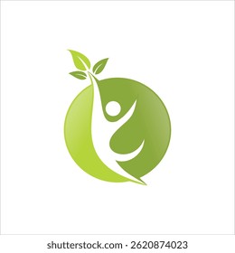 Healthy Life Logo with Leaf and Human Figure – Wellness, Organic, Eco-Friendly Design