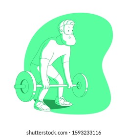 Healthy life man doing weight lifting. Gym illustration. 