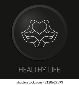 Vida saludable icono de línea vectorial mínima en botón 3D aislado en fondo negro. Vector Premium.