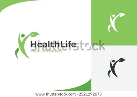 Healthy life people with leaf logo icon design graphic symbol for yoga, fitness, medical and ecology logo design