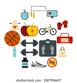 Healthy life set icons in flat style isolated on white background