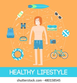 Healthy life style attributes vector image. Healthy lifestyle topic.