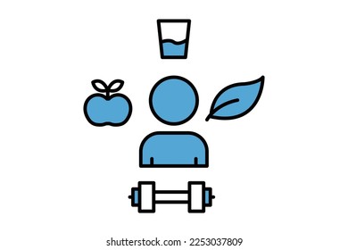 Icono de estilo de vida saludable. Gente, hoja, manzana, bebe. icono relacionado con el estilo de vida. Estilo de icono de línea plana. Diseño de vector simple editable