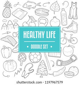 Healthy Life Traditional Doodle Icons Sketch Hand Made Design Vector