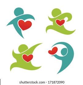 healthy life, vector collection of health, hearts, people symbols and icons