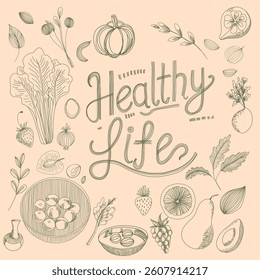 Healthy life vector drawing eps