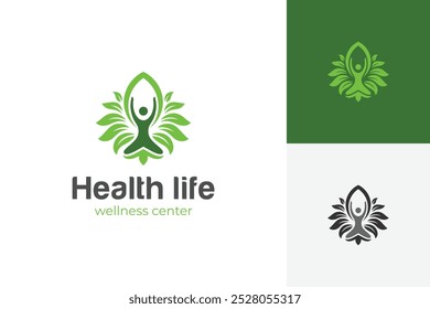 Healthy life for yoga leaf logo icon design. green leaf growing logo design for wellness center and meditation logo template. vector illustration