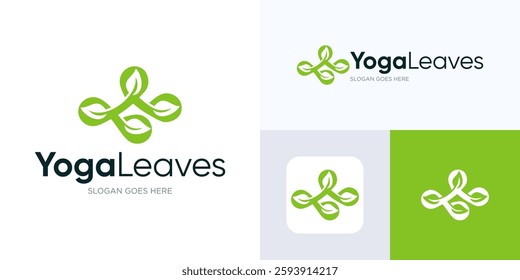 Healthy life for yoga leaf logo icon design. green leaf growing logo design for body health and beauty, nature leaves wellness center and meditation logo template, Vector illustration inspiration.