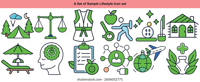Healthy Lifestyle and Activities Icon Set