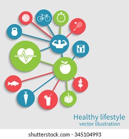 Healthy lifestyle background. Concept health, sport. Vector illustration