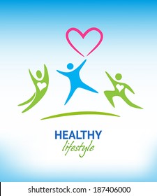 Healthy lifestyle background with exercising people.