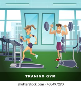 Healthy Lifestyle Background With Fitness Center And People Cartoon Vector Illustration