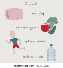 Healthy lifestyle background with the list of 'I should'. 