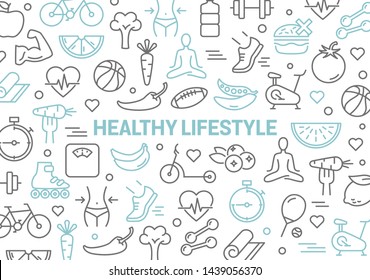 Healthy Lifestyle Background - made of icons, can be used to illustrate any topic about healthy life, nutrition, exercise, being fit