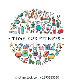 Healthy Lifestyle Background. Sport and activity. Fintess design elements. Place for your text. Vector illustration