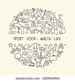 Healthy Lifestyle Background. Sport and activity. Fintess design elements. Vector illustration